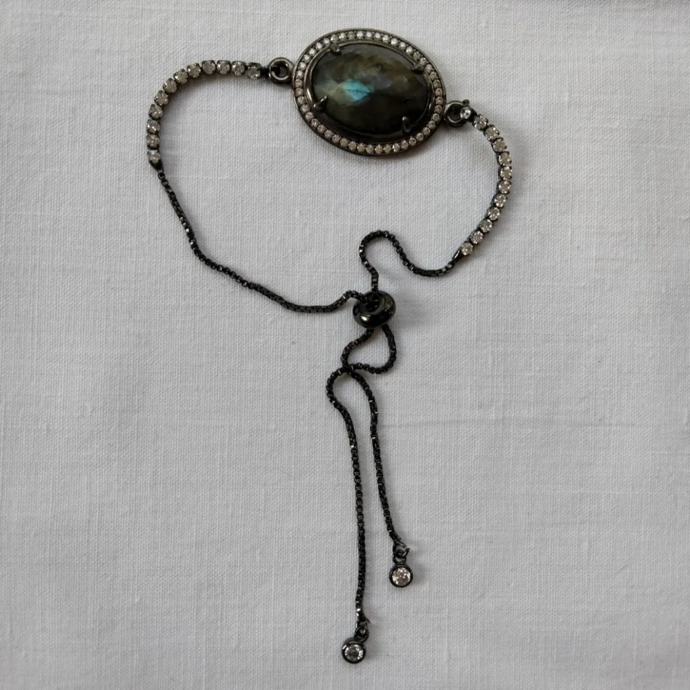 Bracelet w/ Iridescent Olive Green Stone Adjustable One Size Fits Most